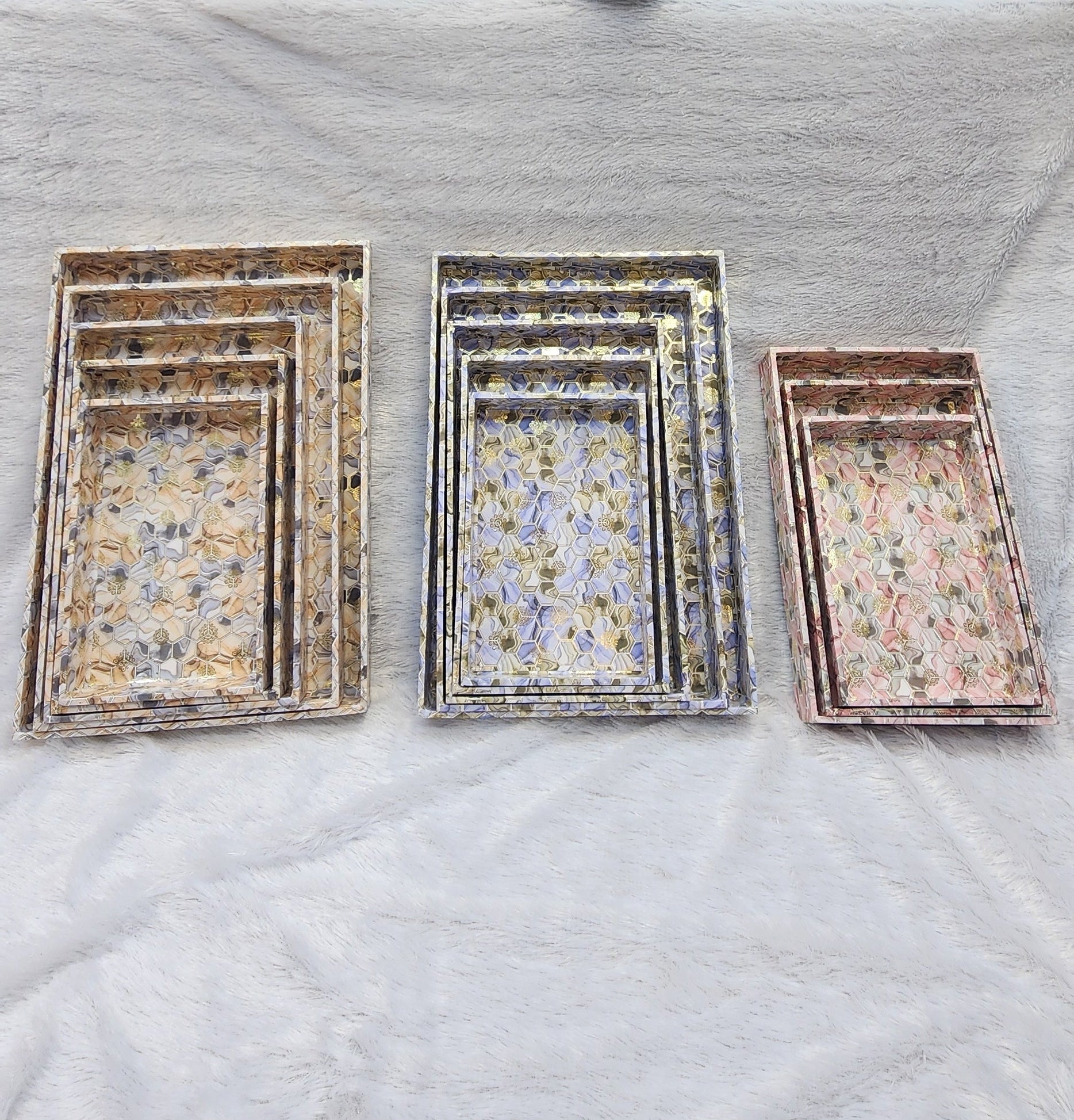FANCY MDF TRAY OF 3 SET