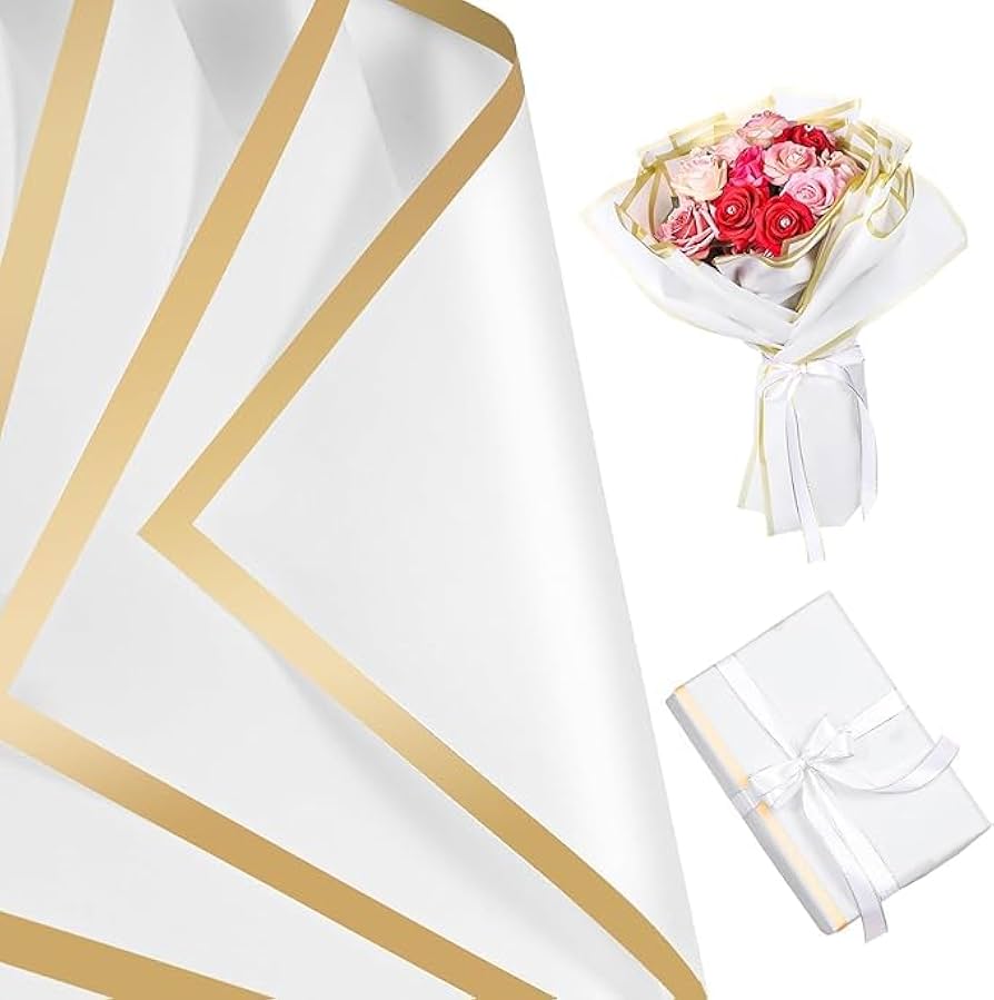 Bouquet Wrapping Paper with Golden Border –