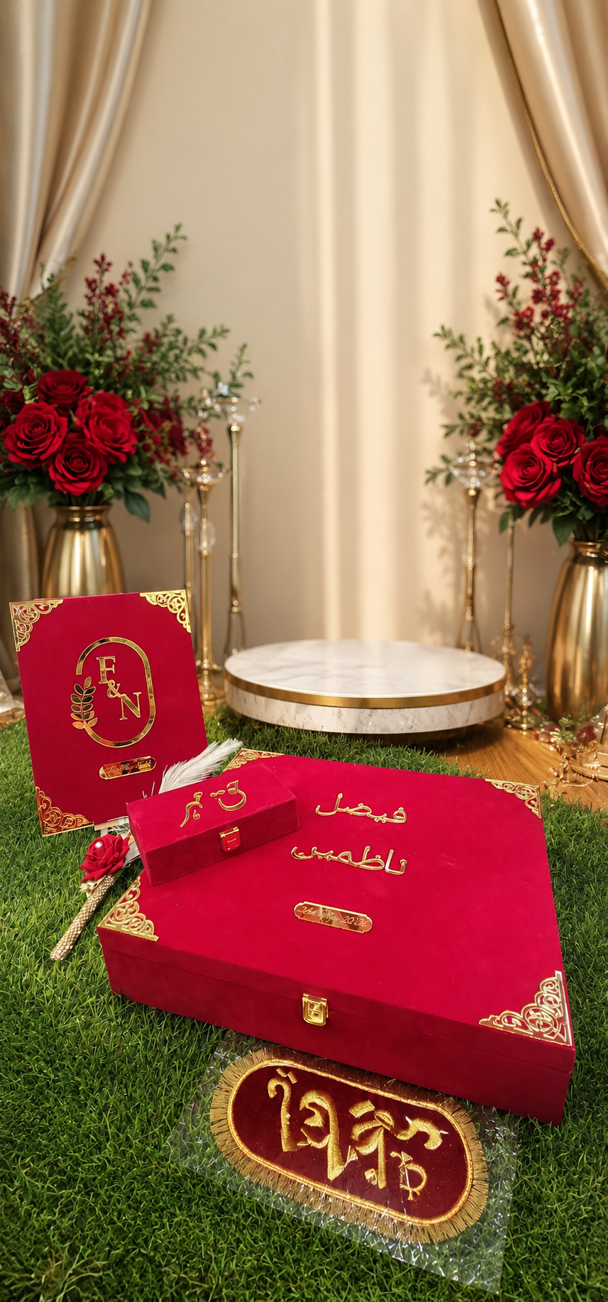 Customised Nikah Nama booklet Kit | Nikah File With Nikah Pen Nikah Box,nikha dupatta,imam jamin , mirror , haq meher box velvet