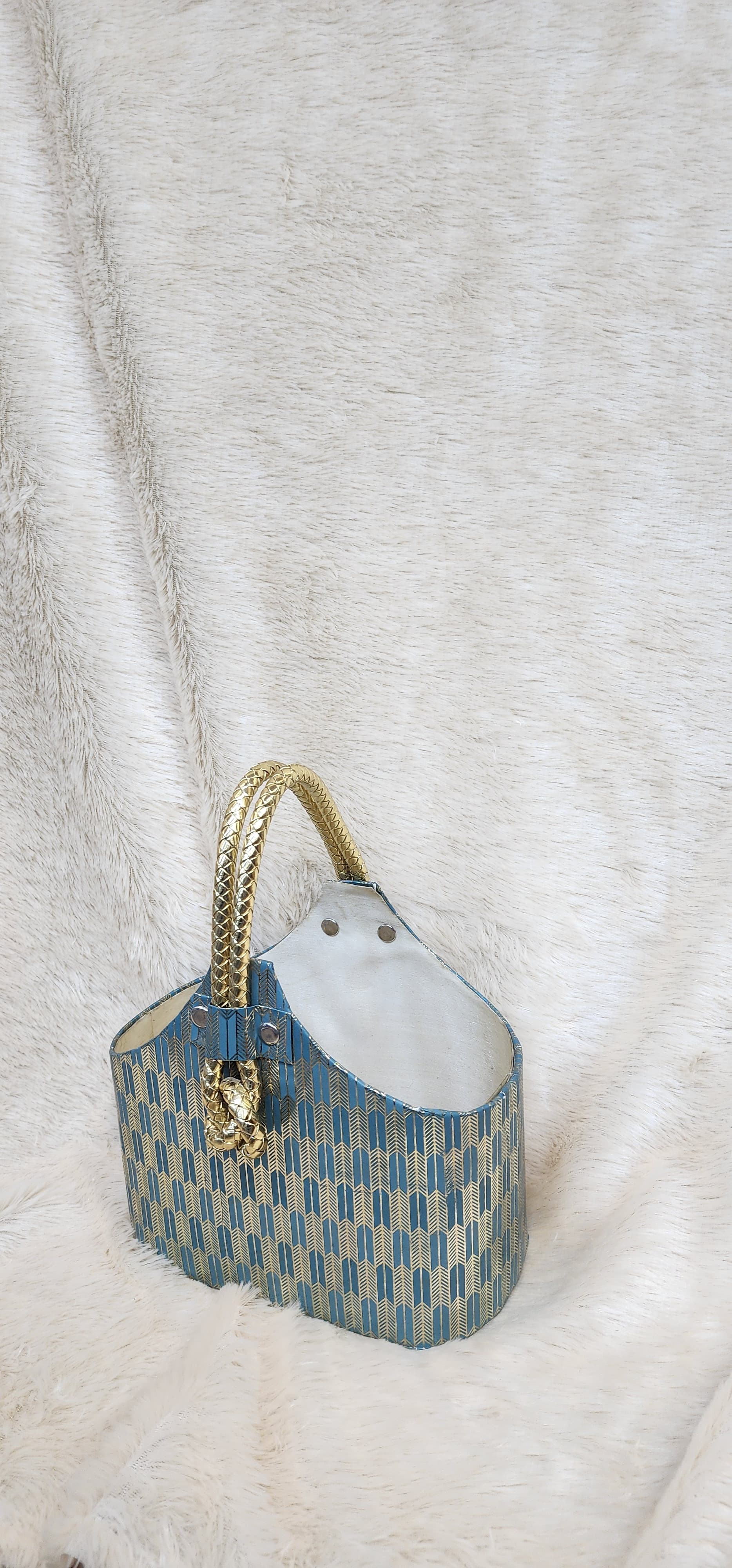 Wooden gift hamper basket with a braided handle