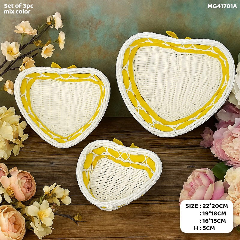 Heart-Shaped Woven Baskets with Ribbon