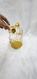Golden Metal Bird Cage with Floral Vine Decorative Hanging