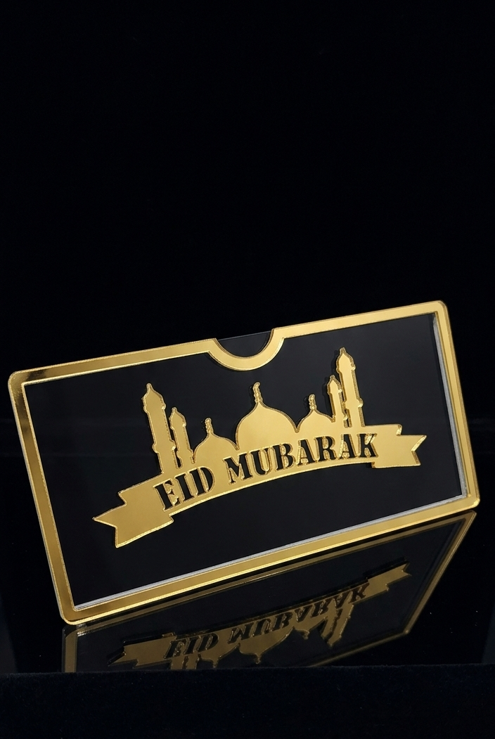 Luxury Acrylic Eidi Envelope - Gold Mirror Calligraphy Cash Gift Box"