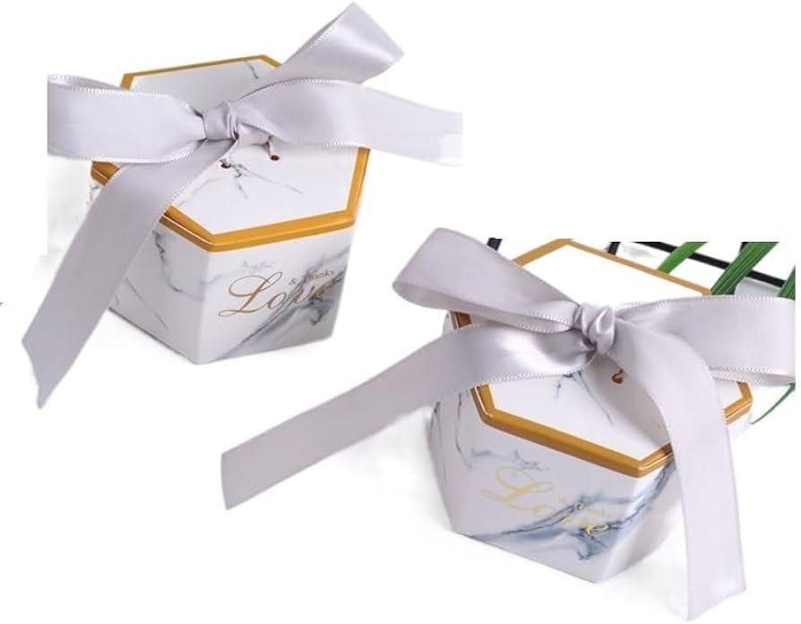 Hexagon Paper Gift Box with Ribbon, Gift Packaging Box for Wedding Return Gifts, Birthday Favours, Chocolate, Dry Fruit, Jewellery, Cosmetics, Baby Shower & Festive Hamper Packing
