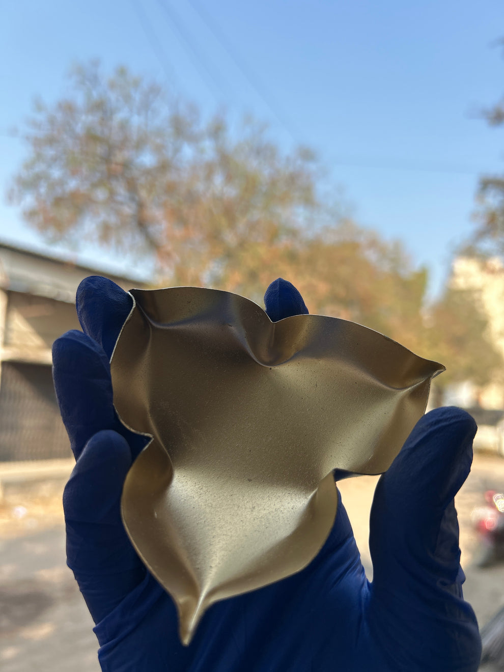 3 sided brass lotus , 3 inches metal urli