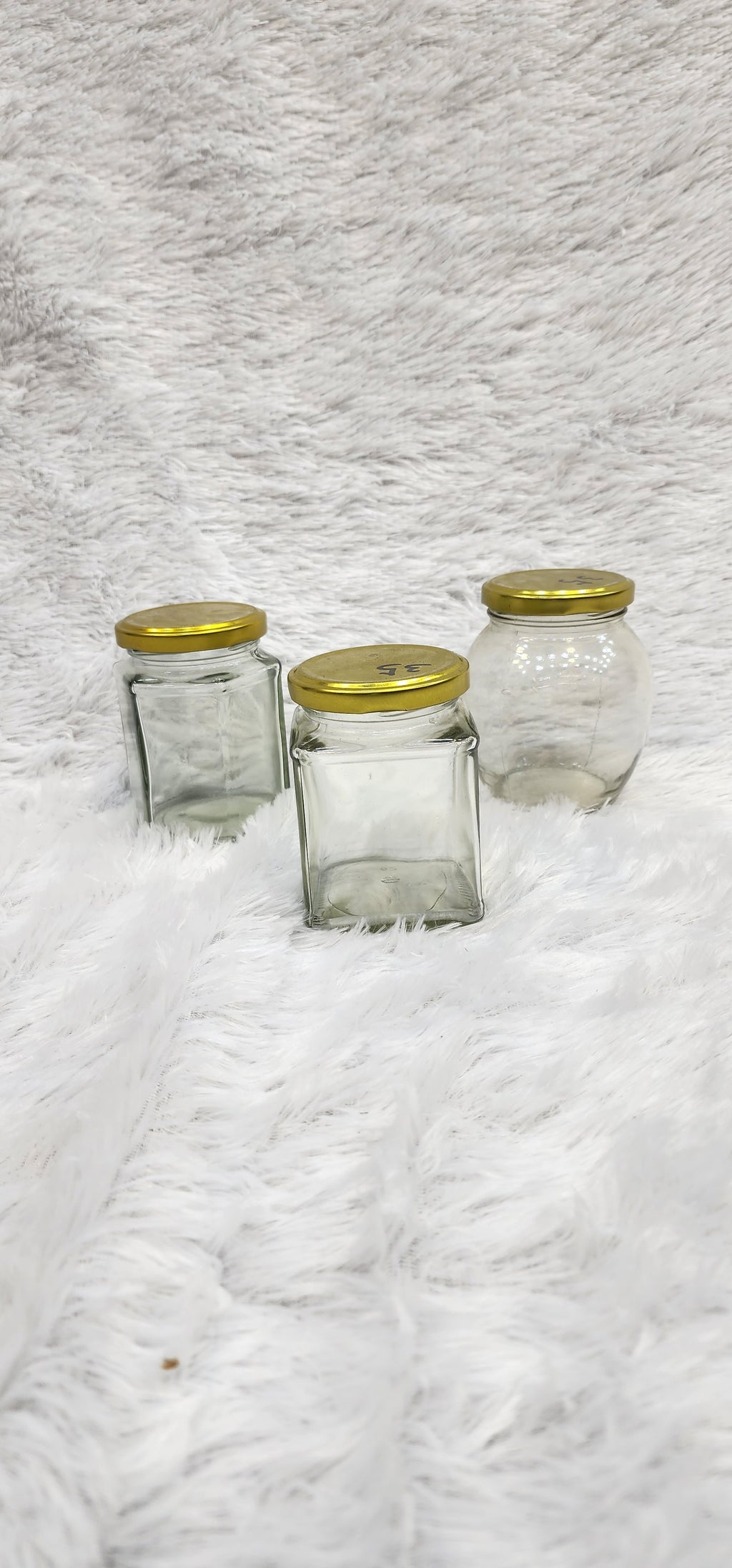 "Clear Glass dry-fruits & Food Storage Jars with Airtight Gold Metal Lids"