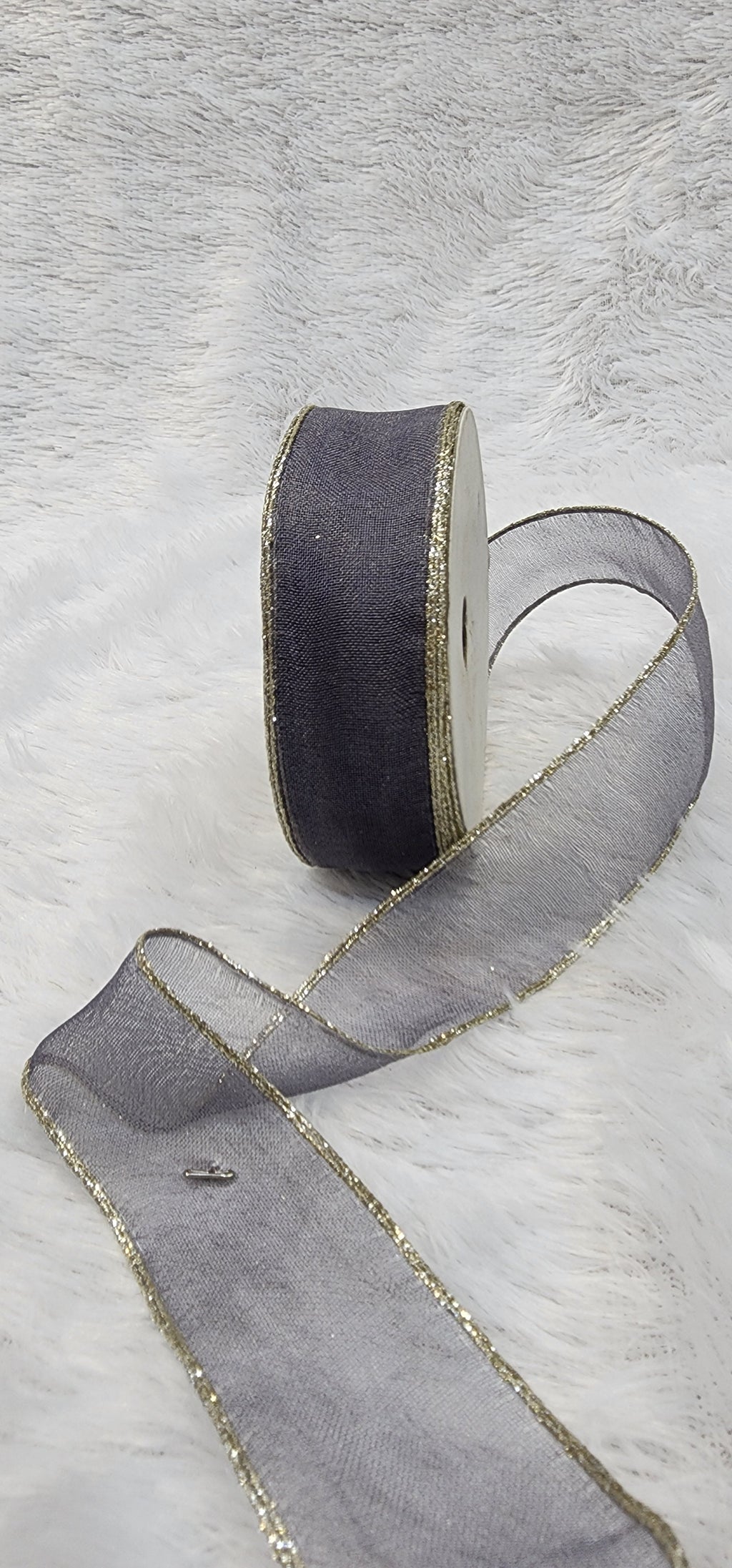Organza Ribbon with Gold Metallic Border