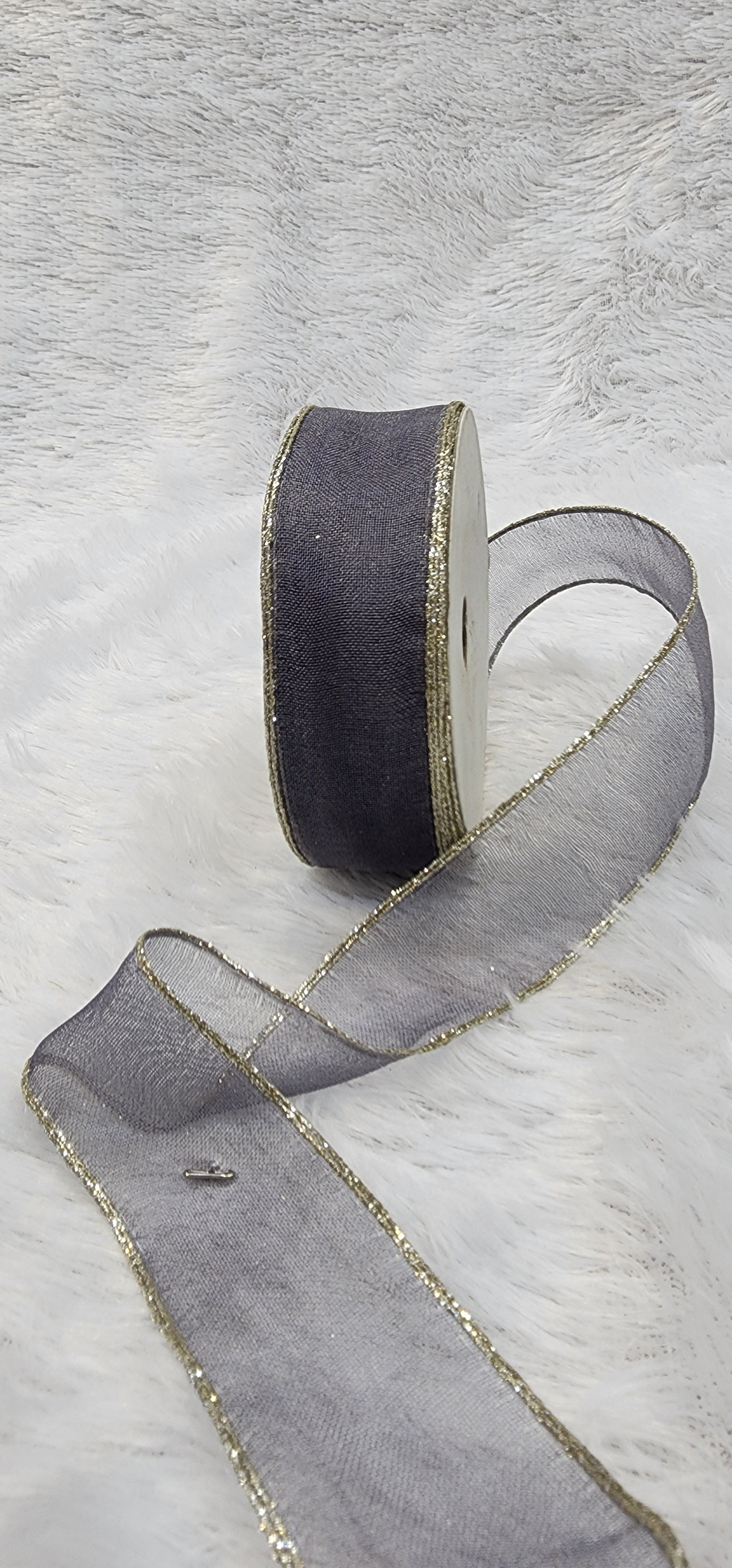 Organza Ribbon with Gold Metallic Border