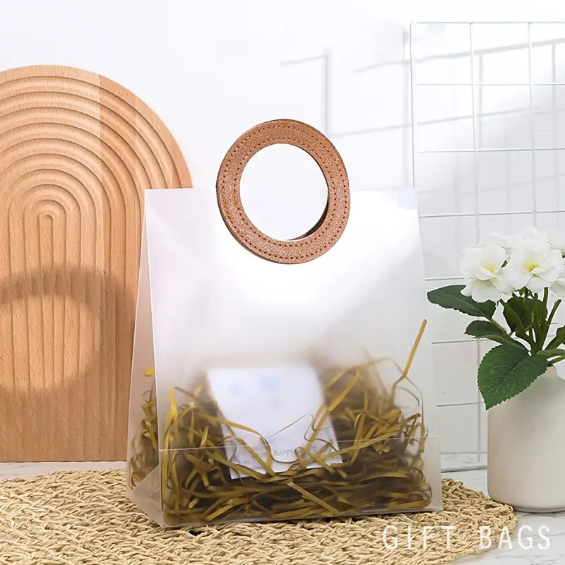 Round brown leather handle translucent Bag