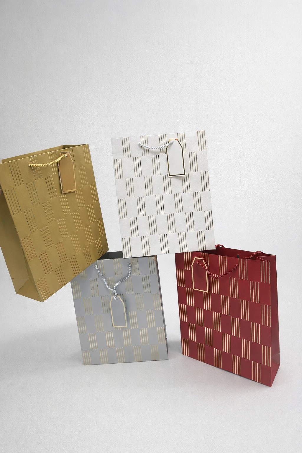 Medium size Luxury Gold Striped Embossed Paper Gift Bags - 4 Color Assortment