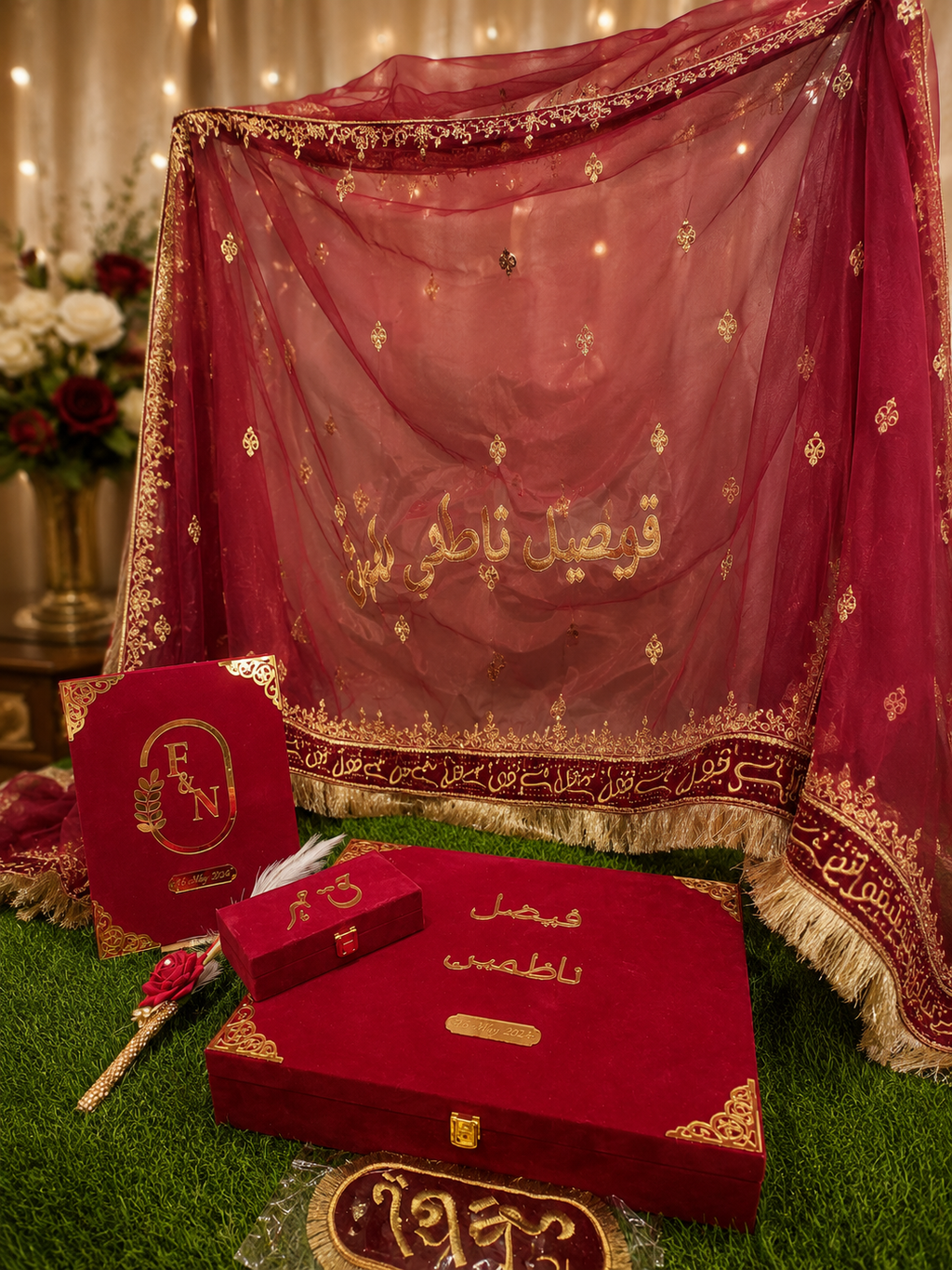 Personalised | customised nikah dupatta , file , pain , box....