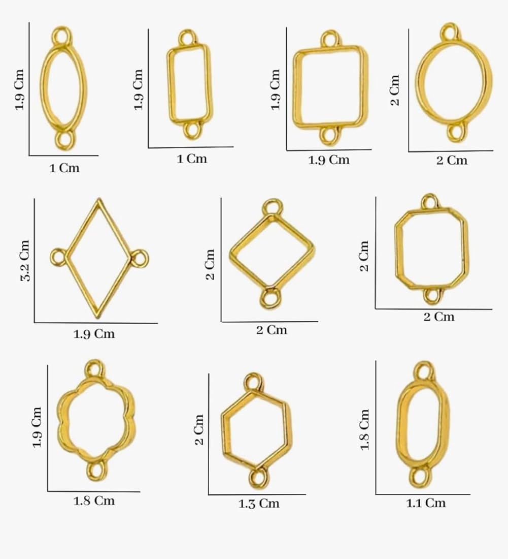 Golden Metal Open Bezel Frames – Resin Pendant Connectors (Assorted Shapes)