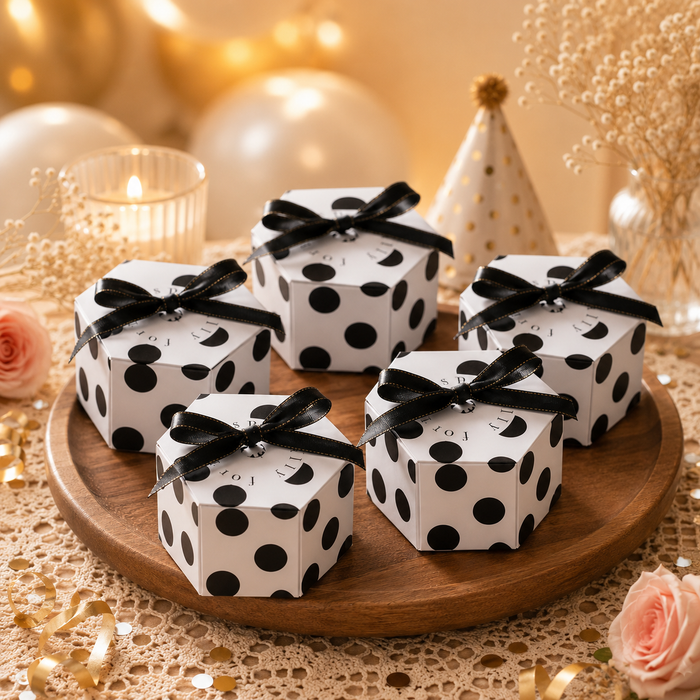 Hexagon Paper Gift Box with Ribbon, Gift Packaging Box for Wedding Return Gifts, Birthday Favours, Chocolate, Dry Fruit, Jewellery, Cosmetics, Baby Shower & Festive Hamper Packing