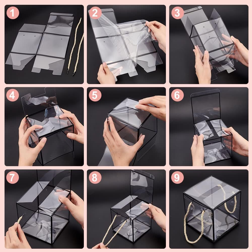 Pvc square transparent hamper box with golden boarder