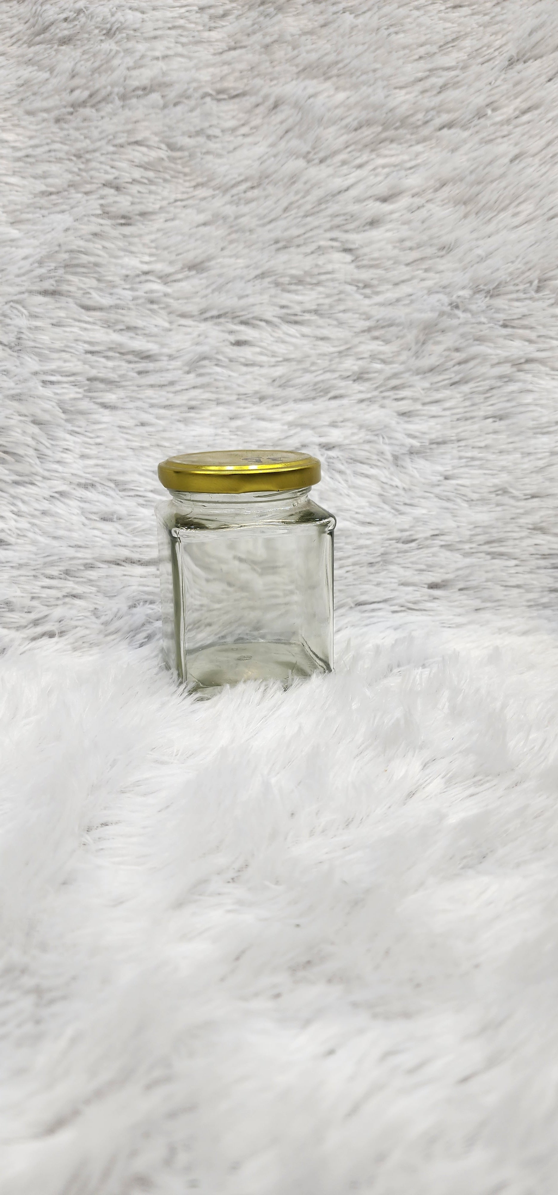 "Clear Glass dry-fruits & Food Storage Jars with Airtight Gold Metal Lids"