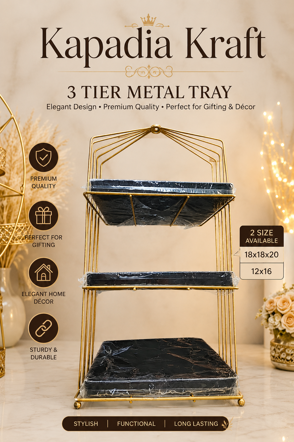 3 tier metal tray