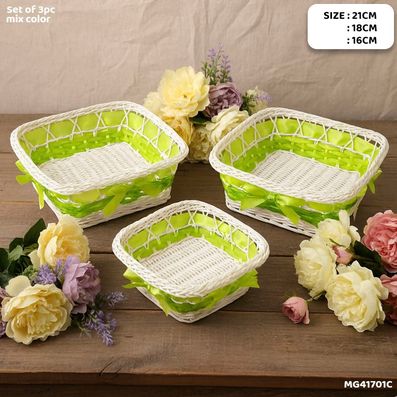 Woven Square Basket With Ribbon