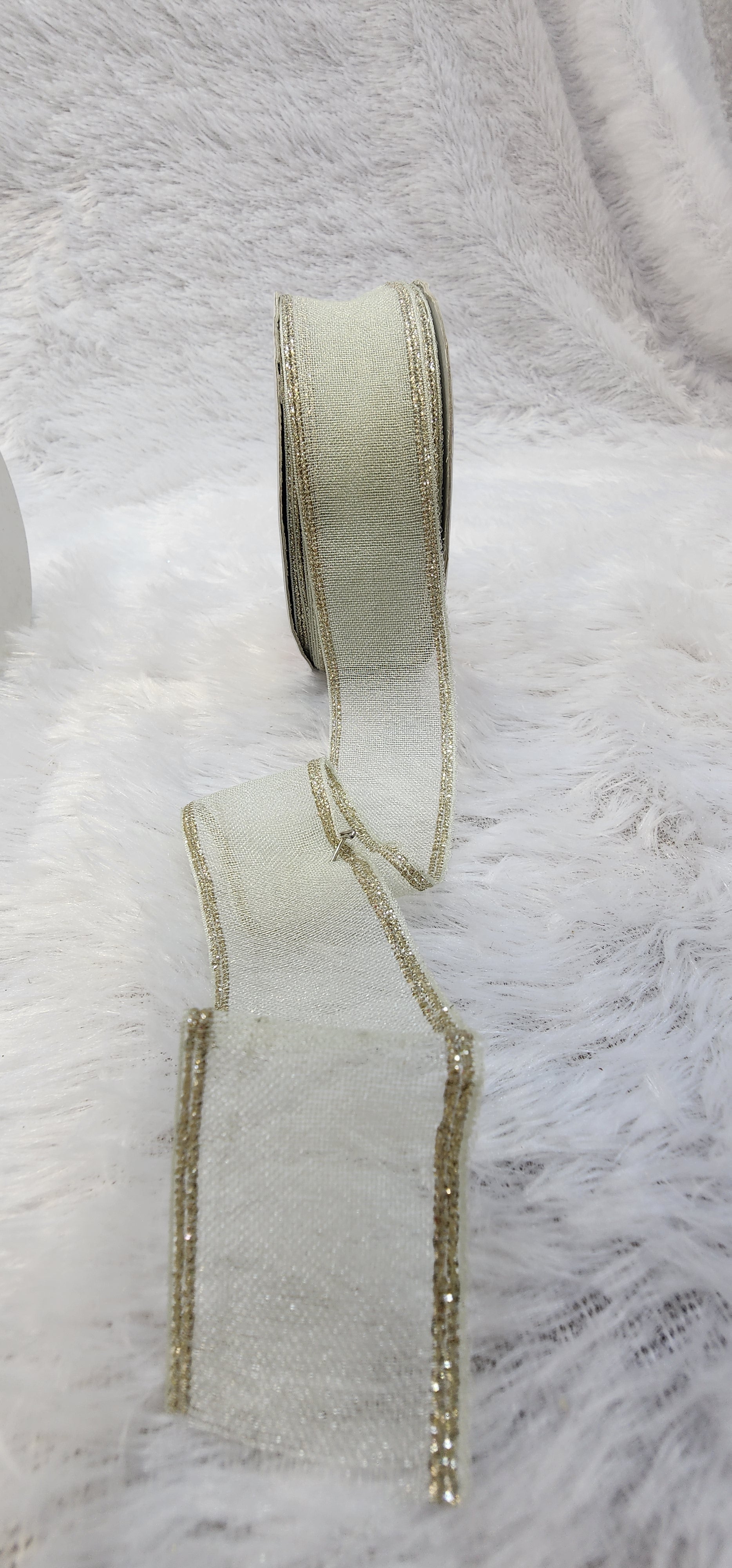 Organza Ribbon with Gold Metallic Border
