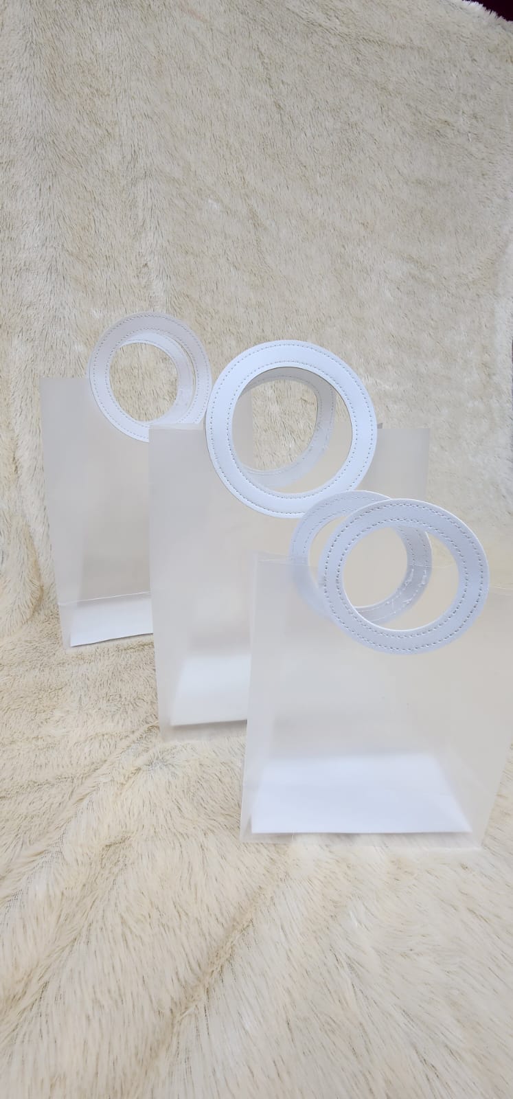 Round white leather handle translucent Bag