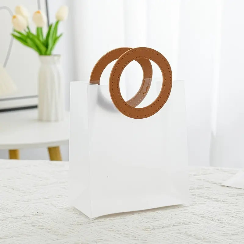 Round brown leather handle translucent Bag