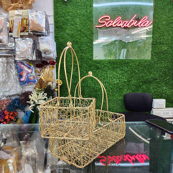 Golden Metal Wire Basket With  Handle.