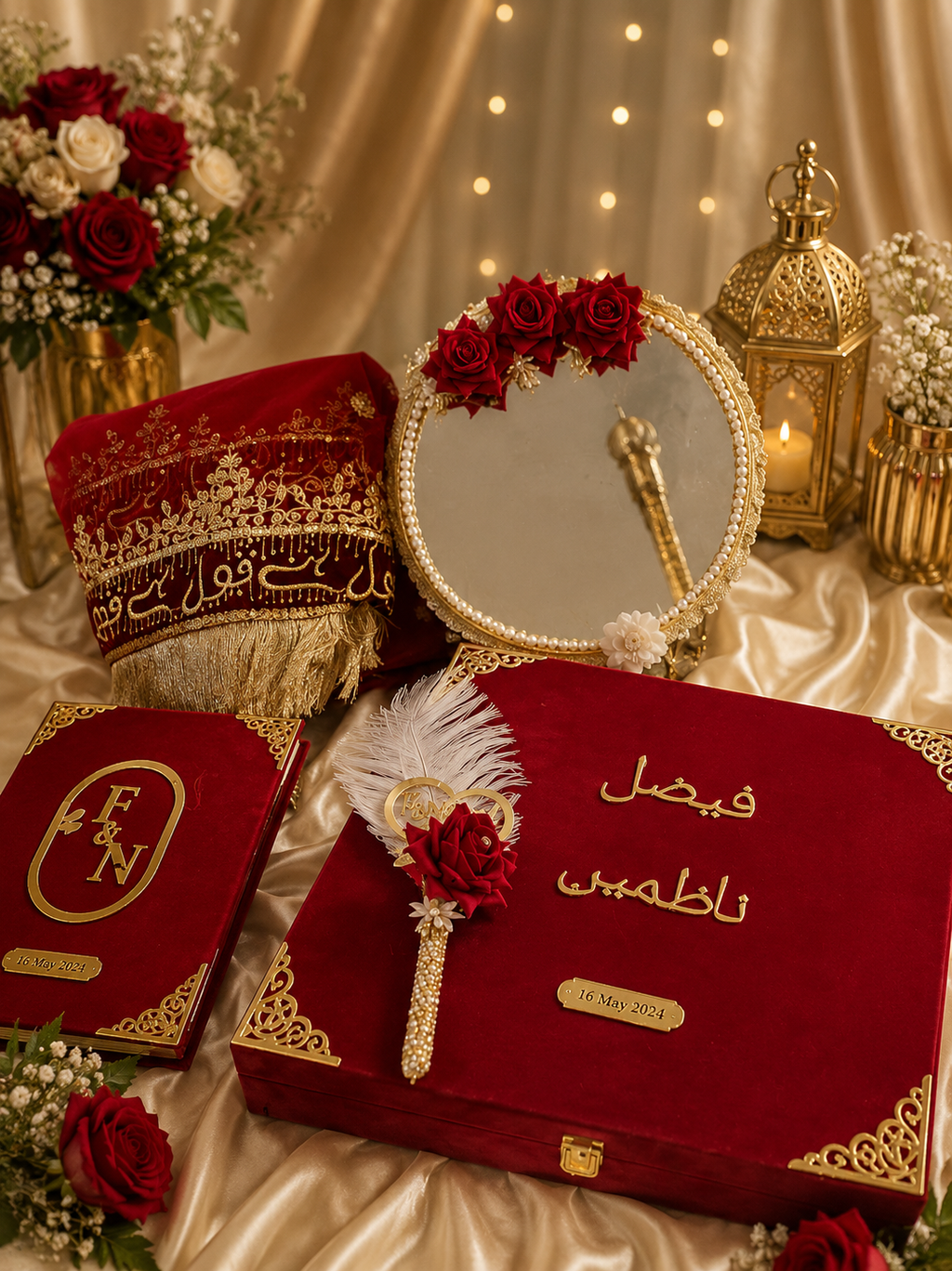 Personalised | customised nikah dupatta , file , pain , box....