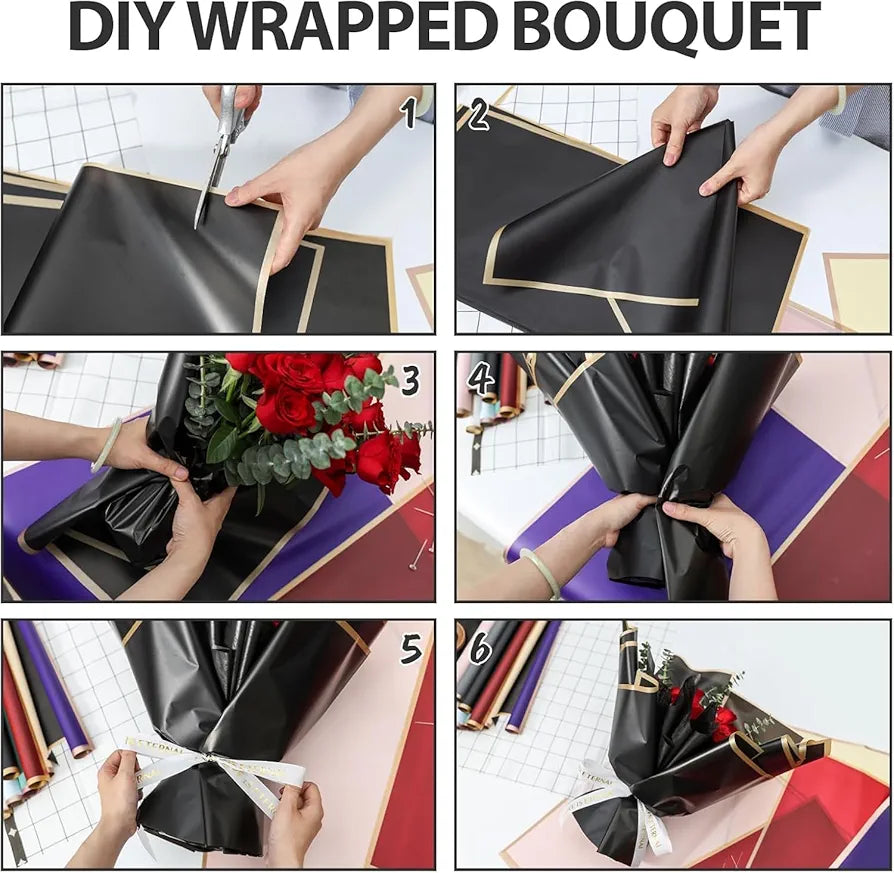 Bouquet Wrapping Paper with Golden Border –
