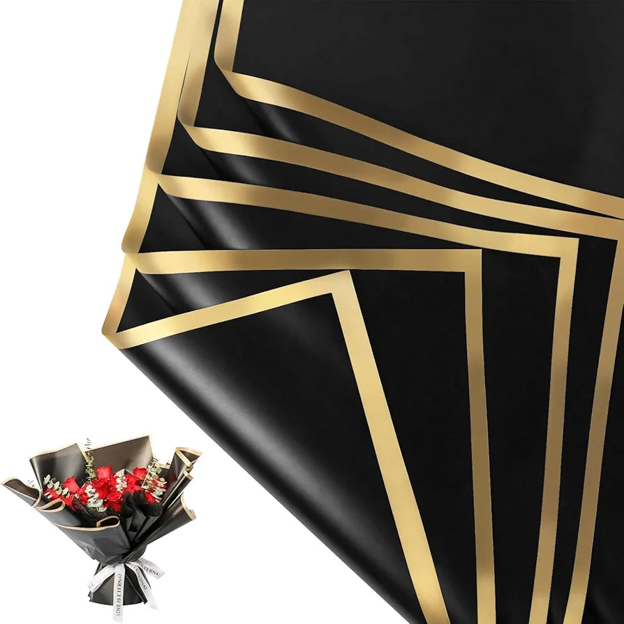 Bouquet Wrapping Paper with Golden Border –