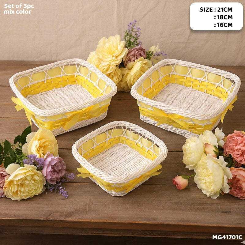 Woven Square Basket With Ribbon