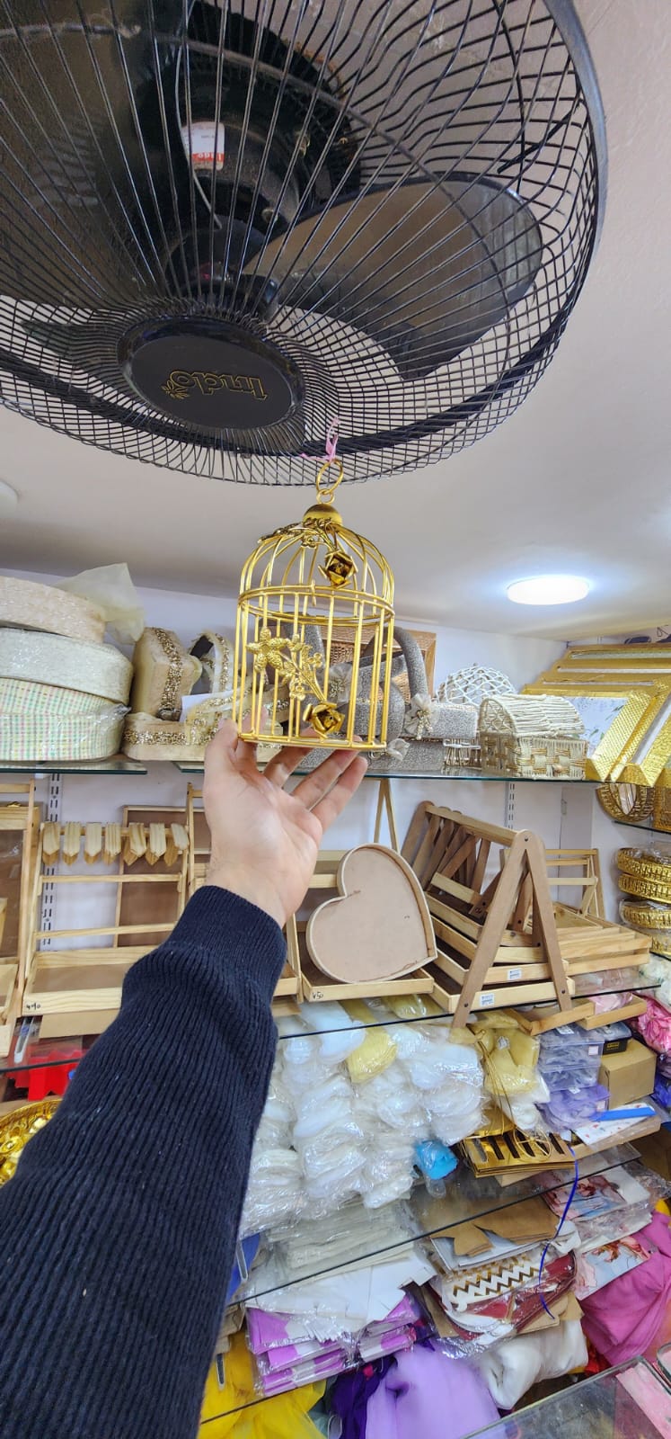Golden Metal Bird Cage with Floral Vine Decorative Hanging