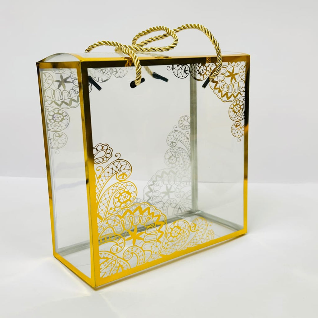 Printed  transparent hamper box with  golden boarder