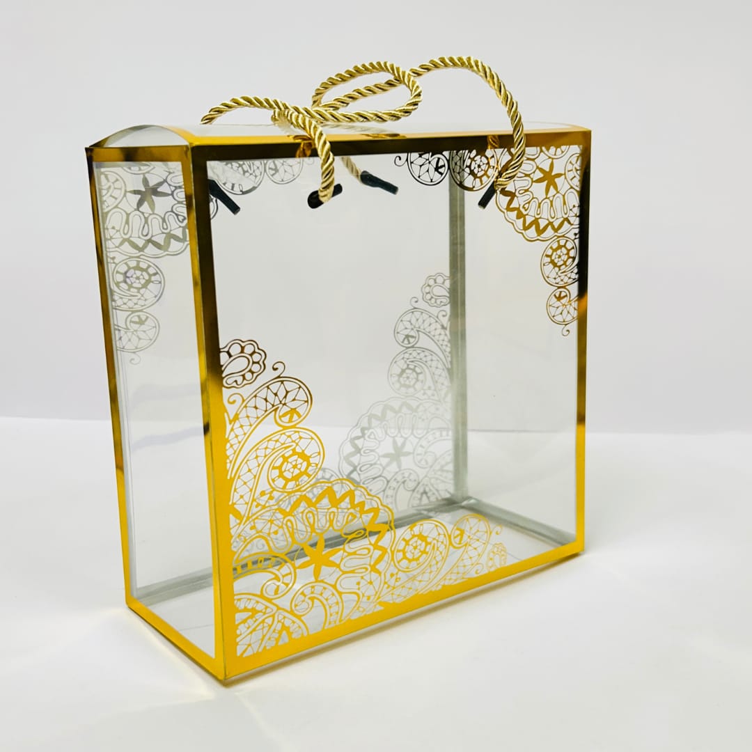 Printed  transparent hamper box with  golden boarder