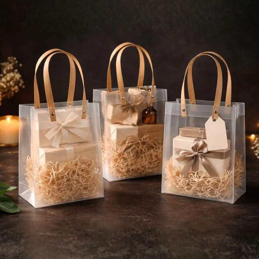 Transparent Frosted PVC Carry Bag for Gifts & Hampers