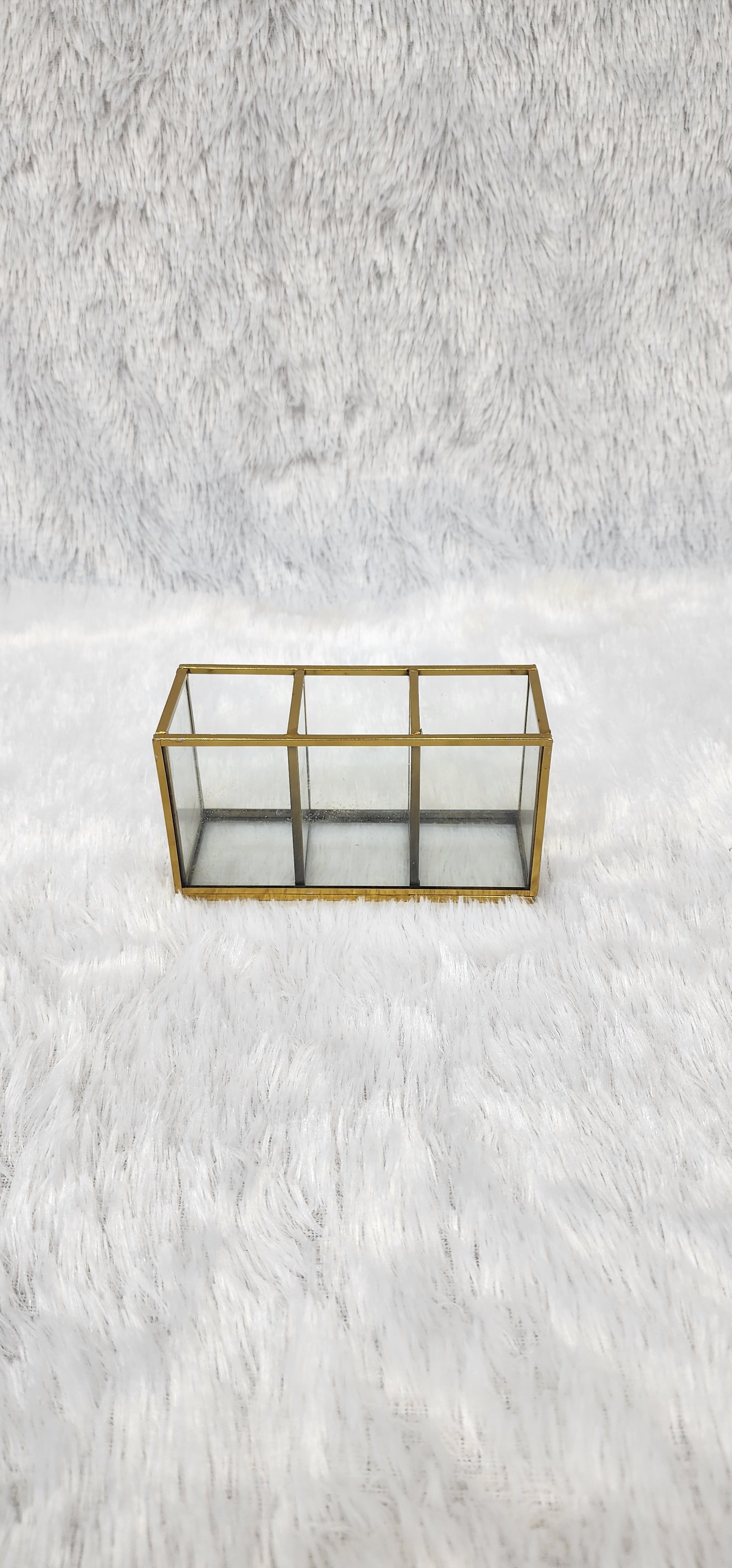Luxury Gold Glass Storage Box with 3 Sections