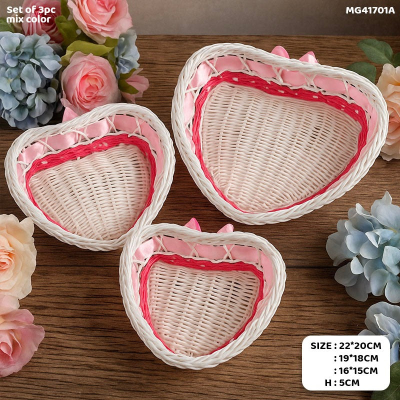 Heart-Shaped Woven Baskets with Ribbon