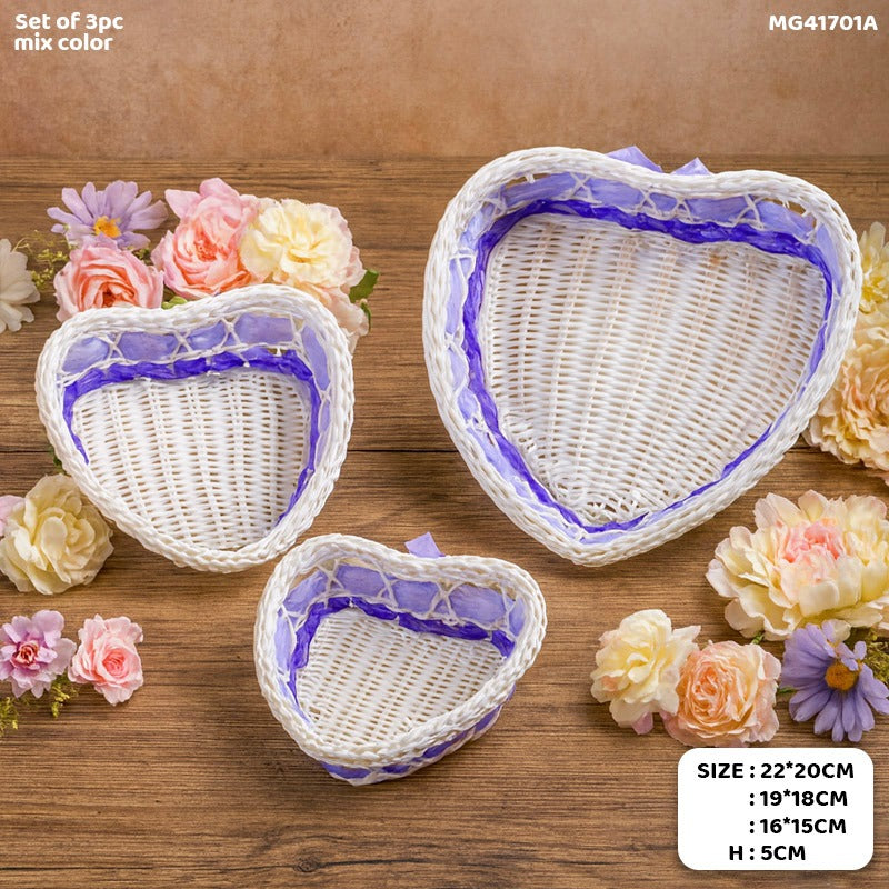 Heart-Shaped Woven Baskets with Ribbon