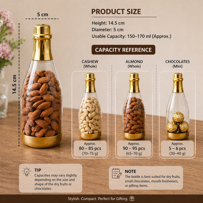 Big Size Golden Acrylic Champagne Design Plastic Gifting Bottles Batli (14.5 cm) | Perfect for Return Gifts, Chocolates, Dry Fruits & Invitations baatli, Bottle
