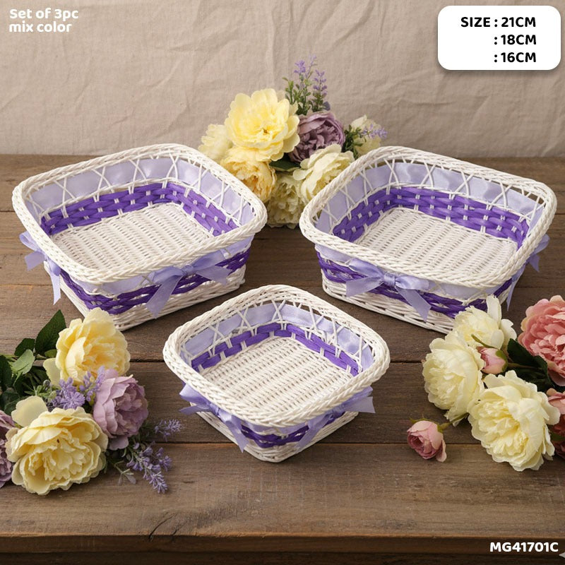 Woven Square Basket With Ribbon