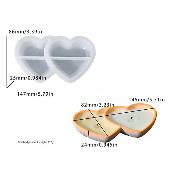 Double Heart Candle Cup Mould